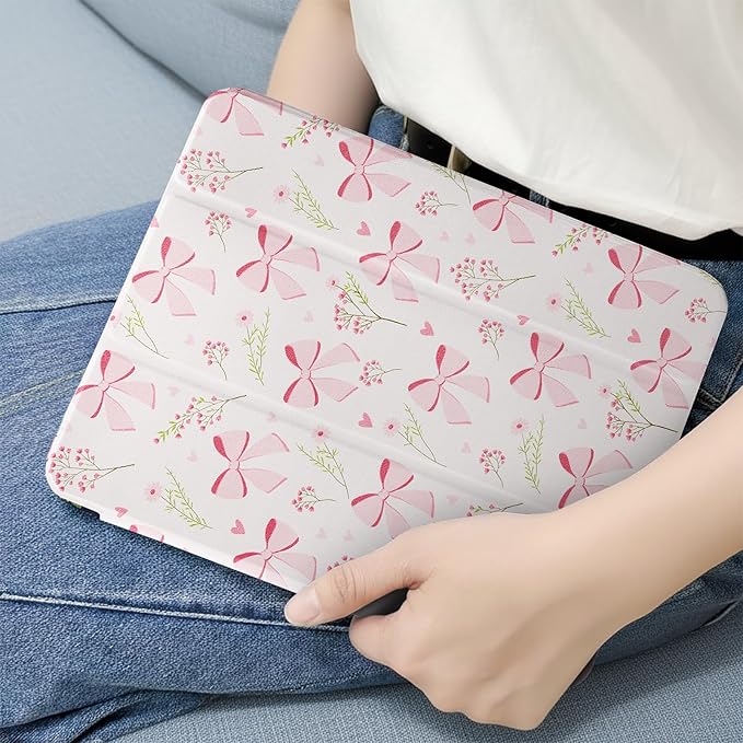 MrARTIST for for iPad Pro 11 Inch Case (M5/M4) 2025/2024 6th/5th Generation Case Cute for Women Girls Girly Kawaii Aesthetic Design for Apple Tablet Cover with Pencil Holder, Bow Flowers