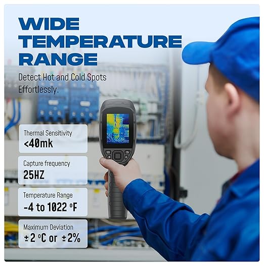 Kalliber Thermal Imaging Camera - 320 x 240 Screen Resolution, Inbuilt Storage 5000+ Images, 15 Hour Battery Handheld - 25Hz Infrared Camera, High/Low Temp Alarm, HVAC, Inspection & Electrical Faults
