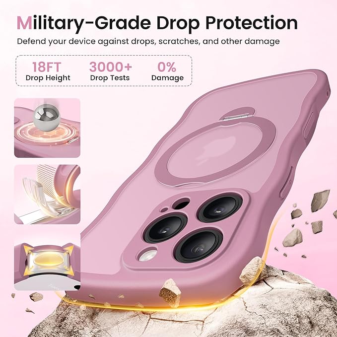 CAPRARO for iPhone 16 Pro Max Case with 360° Spin Magnetic Stand for Women, [Compatible with MagSafe] [Full Camera Protection] Cute Wave Translucent Matte Case for iPhone 16 Pro Max, Black Currant