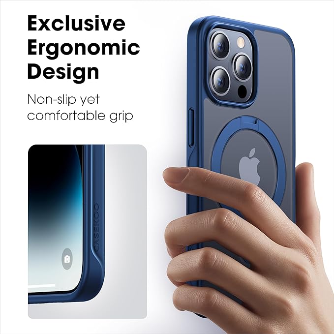 CASEKOO Designed Case for 14 Pro Max with Magnetic Invisible Stand [Military Drop Protection] [Compatible with MagSafe] Shockproof Slim Translucent Matte Promax Case 6.7 Inch, Blue