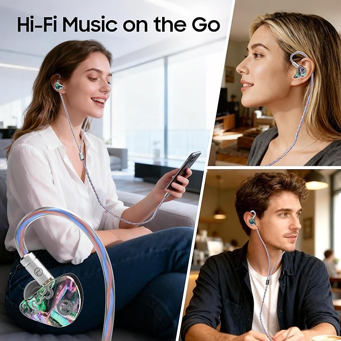 HiFiGo IEMs Juzear x Z Reviews Defiant in Ear Monitor, 1DD +3BA Hybrid Drivers Earphone, HiFi Wired Gaming IEM Earbuds with Detachable Cable for Musician Audiophile Gamer (Rainbow)