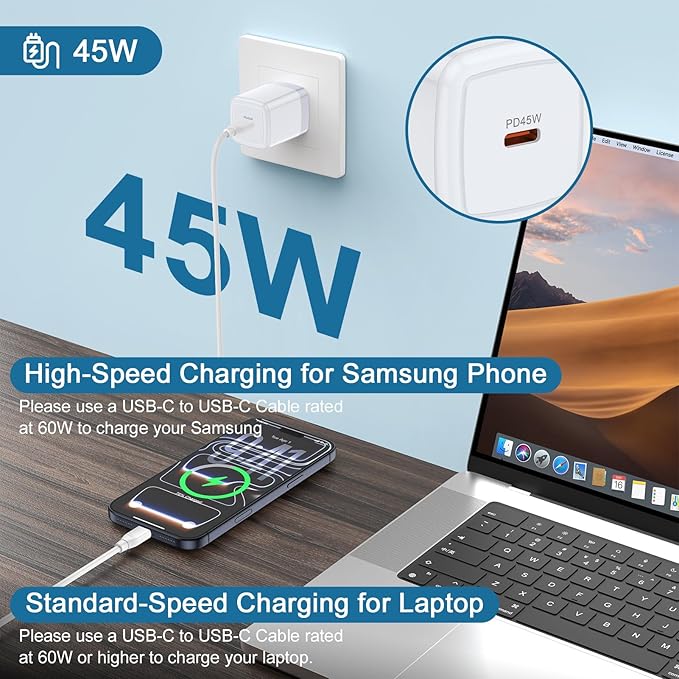 for iPhone Charger Fast Charging Block, 45W USB C Charger Fast Wall Block for iPhone 17e 17 Pro Max 17 Pro 17 Air 16e 16ProMax/Pro 16 Plus 15Pro Samsung Galaxy S26 Plus S25 A17 A16 Android Phone Plug