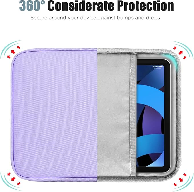 TiMOVO 9-11" Tablet Sleeve Bag for iPad 11-inch A16 2025, iPad 10.9"/10.2"| Air 11 Inch/5th/4th Gen. 10.9", Galaxy Tab A9+/A11Plus 11", Protective Bag with Pocket, Purple