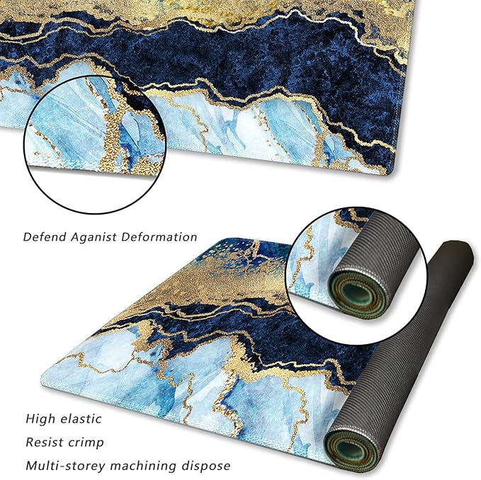 Extended Gaming Mouse Pad XXL ArtSo Large Keyboard Mat Long Mousepad Desk Decor Writing Pad Non Slip Rubber Base Stitched Edges for Work, Game, Office, Home, 35.1" x 15.7", Blue Marble