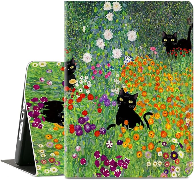 for iPad 9th Generation Case, iPad 8th Generation Case, iPad 7th Generation Case,iPad case 9th Generation 10.2 inch Shockproof Protective Multi-Angle Adjustable Stand Auto Wake/Sleep,Flower Garden Cat