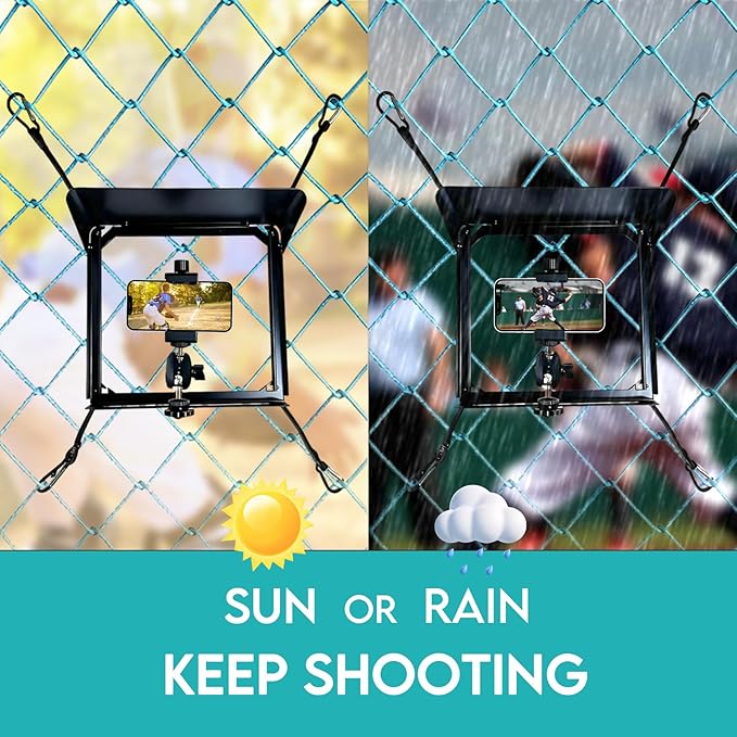 Phone Fence Mount with Shade, Gamechanger Mounting Kit for iPhone, GoPro, Mevo, Action Camera - Perfect for Recording Baseball, Softball, Tennis