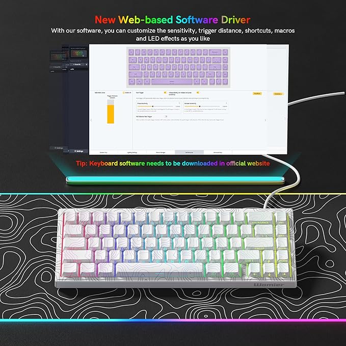 Womier M68 HE V2 Rapid Trigger Keyboard 60% Percent, Hall Effect Topographic Gaming Keyboard, Wired RGB Custom Mechanical Key Board with Magnetic Switch, PBT Keycaps for Mac/Win (White)