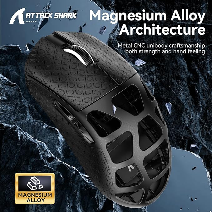 ATTACK SHARK R3 46g Superlight Magnesium Alloy Wireless Gaming Mouse, BT/2.4G/Wired Computer Mouse, 8KHz Polling Rate, PAW3395 26K DPI Sensor Programmable Mice Griptape for PC/Laptop/Mac (Black)