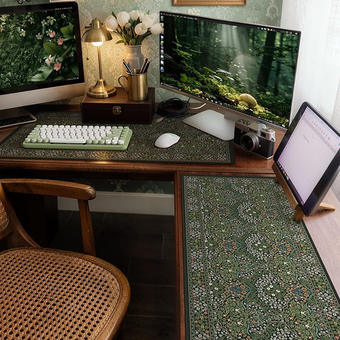 iCasso Big Mouse Pad, Desk Pad Mat, Full Desk Large Mousepad, Anti-Slip Smooth Surface XXL Computer Pad with Stitched Edges for Home Office Organizer (Green)
