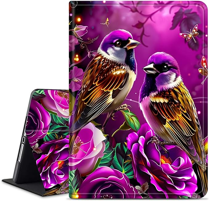 for Amazon Kindle Fire 7 (12th Generation, 2022 Release) 7" Tablet Case, Slim Kickstand Stand Leather Smart Cover with Auto Wake/Sleep, 2 Hummingbird Flowers