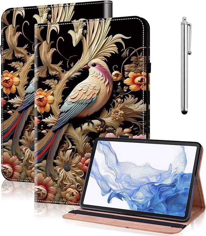 Case for iPad mini 7 A17 Pro 8.3 Inch 2024,iPad mini 6th Generation Case 2021,PU Leather Slim Protective Cover with Card Slots - Flower Birds
