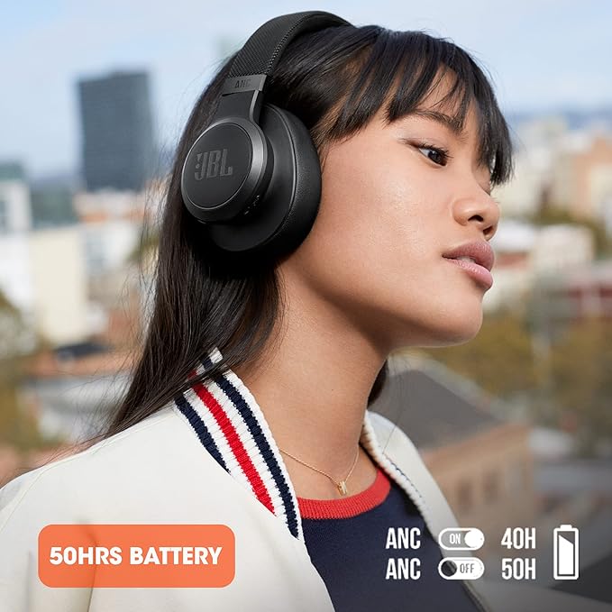 JBL Live 660NC - Wireless Overear Noise Cancelling Headphones, Signature Sound, Voice Assist, Up to 50Hrs of Battery with Speed Charging, Comfort-fit Fabric Headband & Carrying Pouch, (Pack of 2)