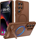 Magnetic for Samsung Galaxy S25 Ultra Case, [Compatible with MagSafe][Full Camera Protection][Built-in Invisible Kickstand] Translucent Matte Phone Case for S25 Ultra 6.9" - Brown