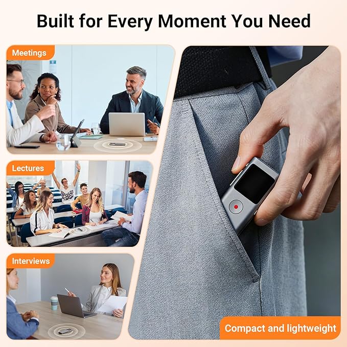 AI Digital Voice Recorder with Transcribe & Summarize, AI Note Taker for Meeting & Lectures, Voice Activated Recorder with Playback, Supports 90+ Languages Recording Device, Portable Tape Recorder