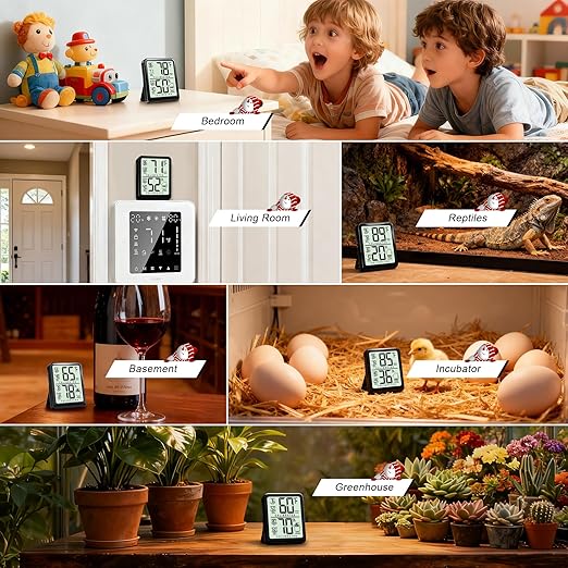 Antonki 2-Pack Room Thermometer, Digital Small Hygrometer Indoor Thermometer Humidity Gauge, Temperature Humidity Meter with Max/Min Record Monitor Sensor for Home, Plants - Battery Included