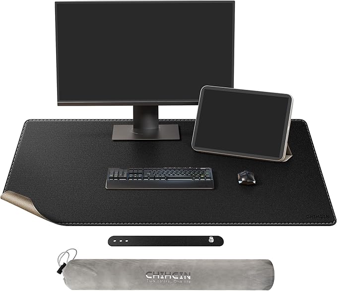 Chihein 43" x 24" 3XL Desk Mat with Cork & PU Leather (Black), Dual Sided Desk Pad, Waterproof Computer Desk Mat for Gaming, Office, Home