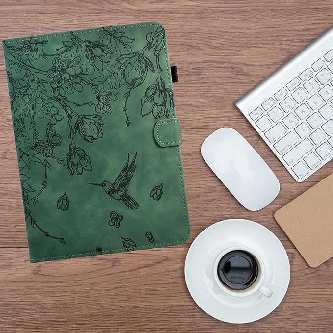 for iPad 9.7 Inch Case iPad 6th/5th Generation Case 2018 2017, Embossed Suede Leather Folio Stand Cover for iPad 9.7 inch/Pro 9.7/Air 2/Air 1, Auto Sleep/Wake, Green Bird Flower Embossing