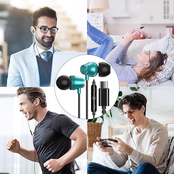 USB C Wired Earbuds for Google/Pixel 10 10a 9 8 8A 7 7A 6A for iPhone 17 17e Air 16 Pro Max 16e 15 Plus Corded Headphones for Apple/Android Type C Earphones for Samsung/Galaxy S26 S25 S24 Ultra Green