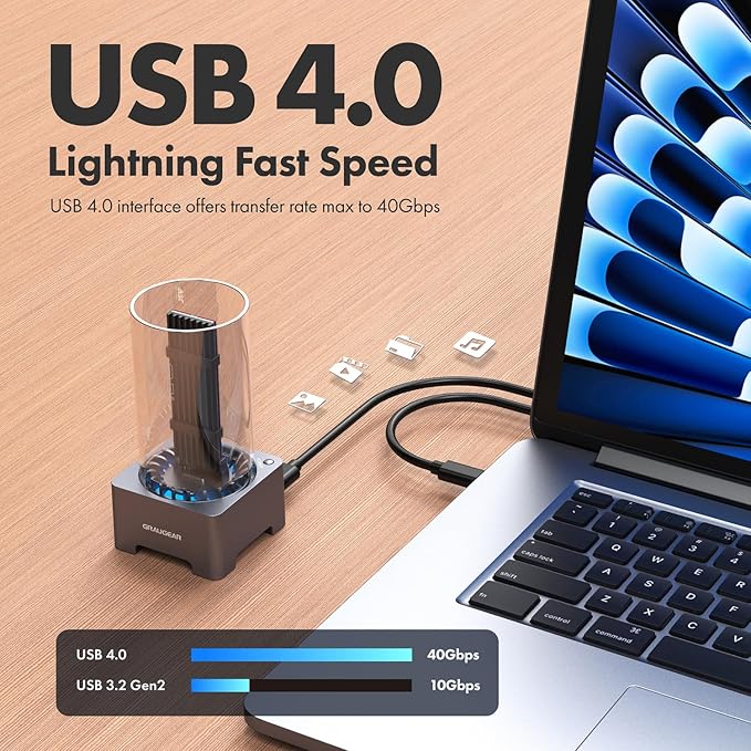 GRAUGEAR USB4 M.2 SSD Docking Station, 40Gbps External NVMe SSD Enclosure with Built-in Cooling Fan, UASP Trim Support, Compatible with Thunderbolt 4/3, ASM2464PD Chip