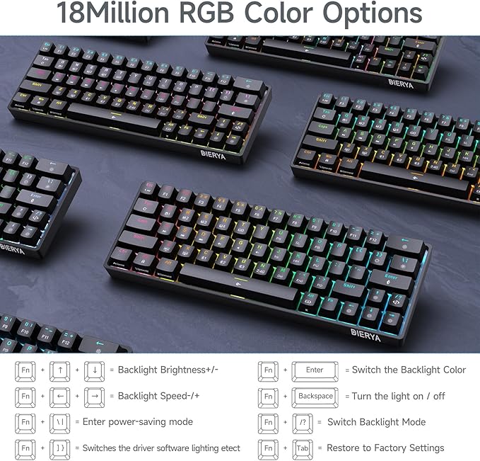 DIERYA DK63 60% Wireless Mechanical Gaming Keyboard | Bluetooth/2.4G/Wired Keyboard | RGB Backlit Compact 63 Keys Mini Office Keyboard | with Red Switch | for Windows Laptop PC Gamer Typist-Black