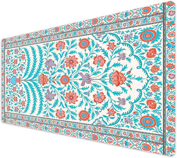 French KOKO Large Desk Mat 36" x 16.5" – Boho Floral Tapestry Mouse Pad for Keyboard & Mouse – Non-Slip Waterproof Desk Protector Aesthetic Office Pad for Women
