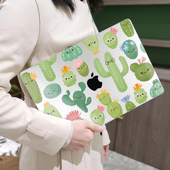 MEEgoodo Case for M5/M4/M3/M2 MacBook Air 15 inch Case 2026 2025 2024 2023, Laptop Shell Fit Model (A3448/A3241/A3114/A2941) for MacBook Air 15.3-inch, Smiley Cactus