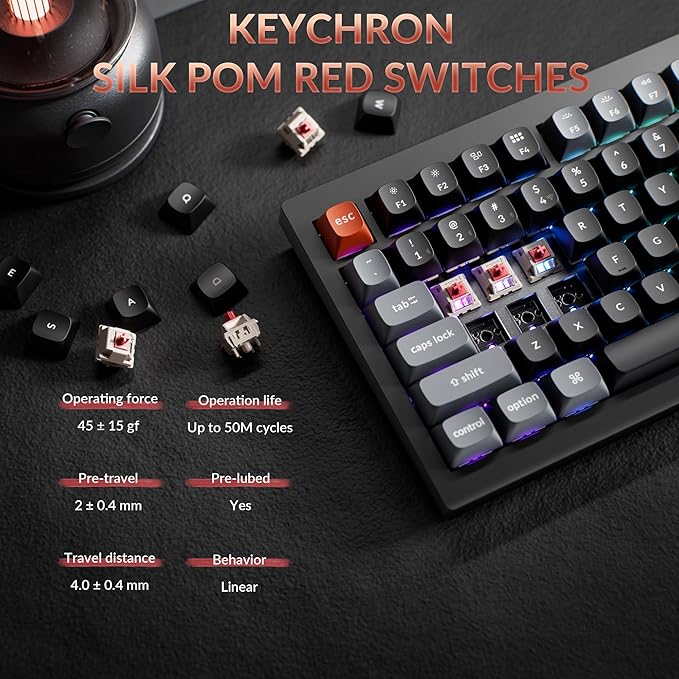 Keychron V1 Ultra 8K Polling Rate Wireless (2.4 GHz & Bluetooth) ZMK Customizable Mechanical Keyboard with Hot-swappable Switches 660-Hr Battery PBT Keycaps for Mac Windows Linux
