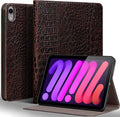 Gexmil Leather Case for iPad mini 7 (A17 Pro) 2024 / iPad mini 6 Generation 2021 8.3 Inch,Premium Cowhide Cover with Adjustable Stand, Auto Wake/Sleep,Brown Crocodile