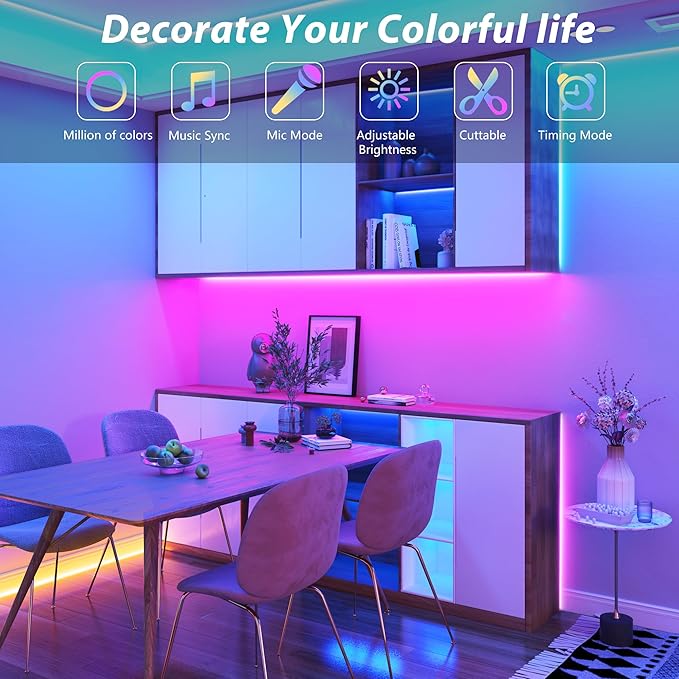 Ledagic Led Lights for Bedroom 200ft (2 * 100FT) Music Sync Color Changing Led Strip Lights, RGB Led Light Strip with Remote and App Control, Cuttable Led Tape Light for Home Decor Gaming Accessories
