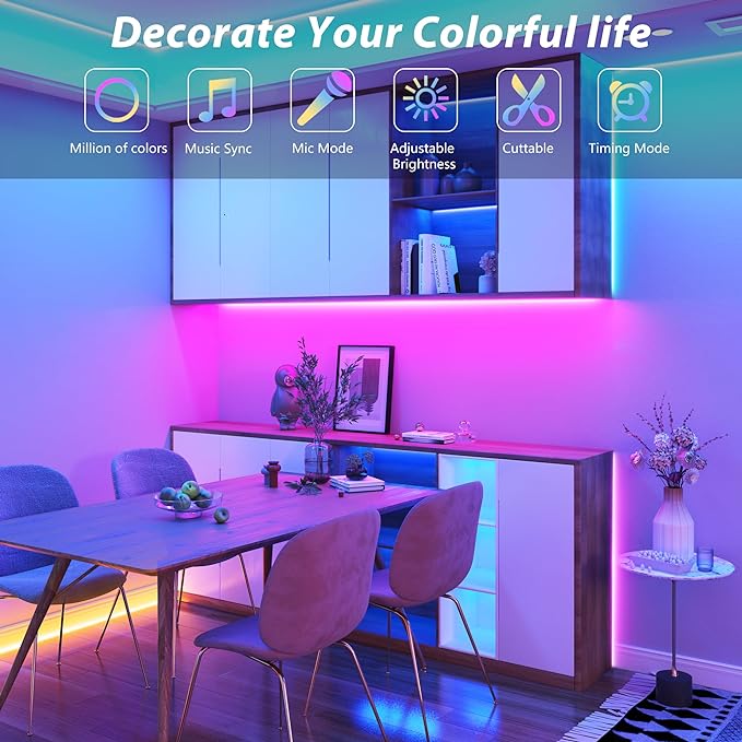 Ledagic Led Lights for Bedroom 50ft Music Sync Color Changing Led Strip Lights with Remote and App Control RGB Led Light Strip for Home Party Room Decor