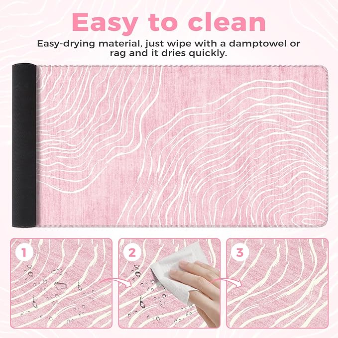 iCasso Large Desk Mat Pink,Big Mouse Pad with Stitched Edges,Aesthetic Computer Pad for Desktop,Anti-Slip Keyboard Mat for Women,Cute Girly Desk Cover Protector Work from Office Home Dorm