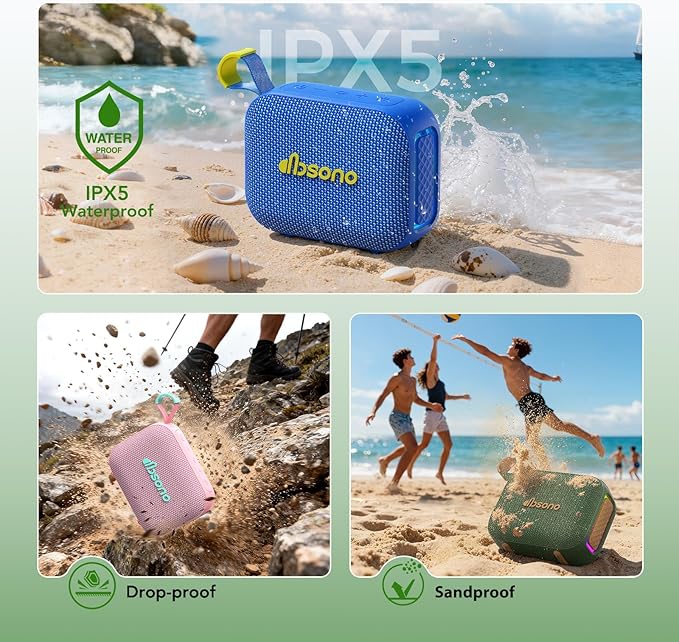 dbsono Portable Bluetooth Speaker Waterproof Gift: IPX5 HD Sound Up to 24H Playtime, TWS Pairing, Wireless Speakers with Lights, Mom Gifts, Outdoor|Travel| Camping|Pool|Beach Essentials-Dark Green