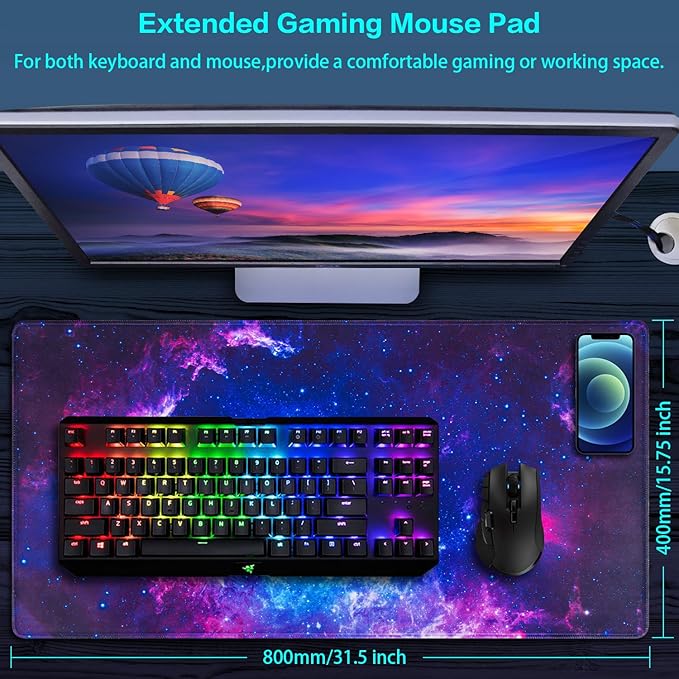Canjoy Gaming Mouse Pad, 31.5x15.7inch Large Extended Mousepad Big Computer Desk Mat for Keyboard and Mouse Full Desk Mouse Mat with Non-Slip & Rubber Base