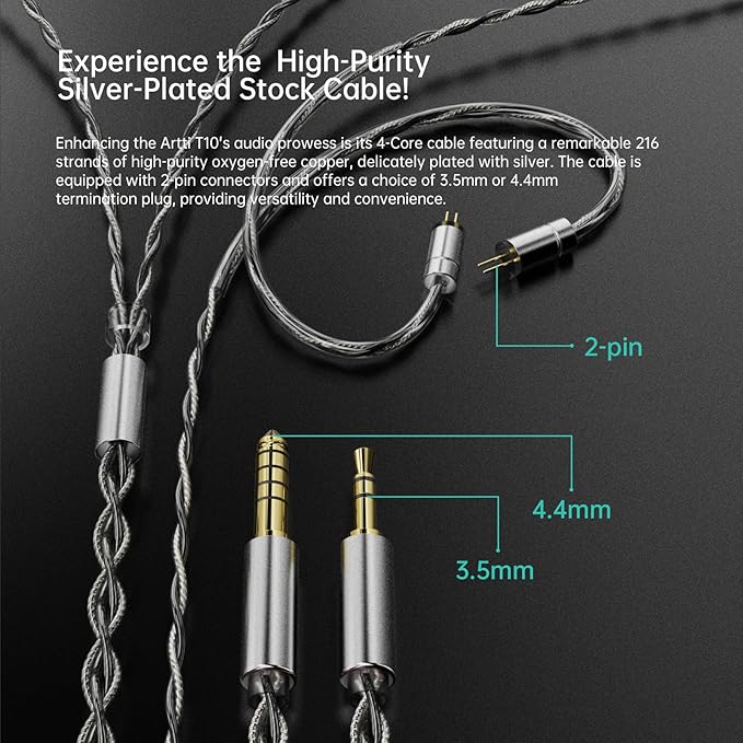 ARTTI T10 Wired Earbus, in-Ear Headphones, HiFi IEM Monitor Earphones, 14.2mm Dual Magnetic Circuit Planar Driver, Gaming Earphone for Musician Singer Audiophile (3.5mm Plug)
