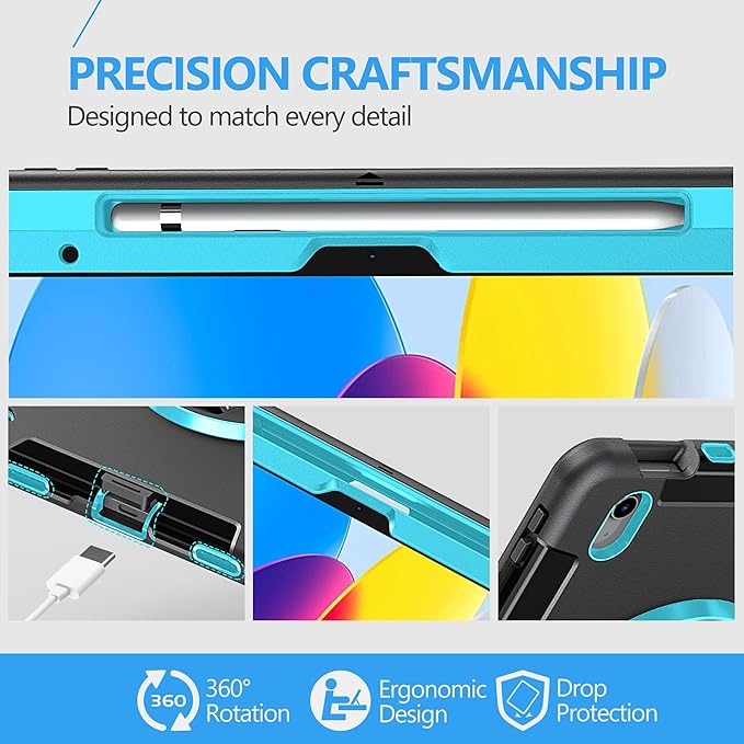Case for iPad (A16) 11th/10th Generation Case: Protective Cover for iPad 11th Gen 11 Inch 2025 &10th Gen 10.9" 2022 with Screen Protector- Stand- Shoulder Strap- Handle- Pencil Holder-Mint Green