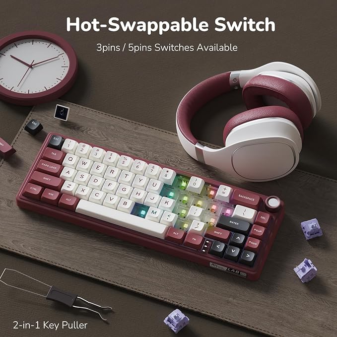 RK ROYAL KLUDGE R65 Wired Mechanical Keyboard with Volume Knob, 60% Percent RGB Backlit Gaming Keyboard Gasket Mount with PBT Keycaps, MDA Profile, QMK/VIA, 66 Keys Hot Swappable Light Switch, Red