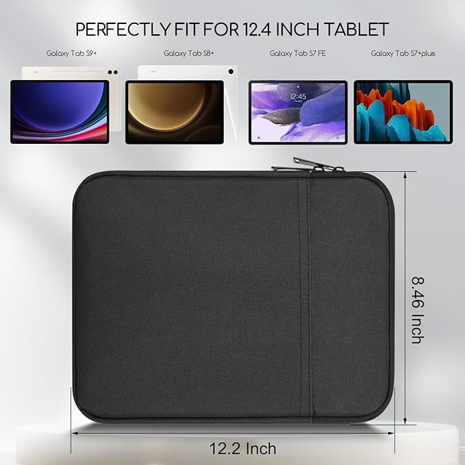 12.4 Inch Tablet Sleeve Case Bag for 2024 2023 Samsung Galaxy Tab S10+ S9+ Plus 12.4"/Galaxy Tab S9 FE+,Galaxy Tab S8+/Galaxy Tab S7 FE/Galaxy Tab S7+/Galaxy S7+ Plus Protective Carrying Sleeve(Black)