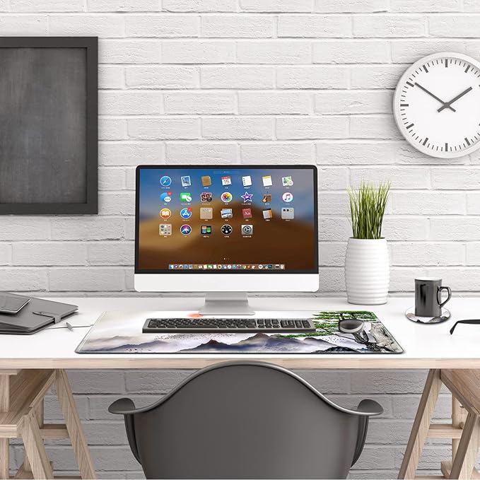 AIMSA Large Gaming Mouse Pad Extended Mouse Pad with Stitched Edge, Keyboard Mouse Mat Non-Slip Rubber Base Desk Pad 31.5x11.8 inch for Office Home Game Work, Pine Tree Mountains