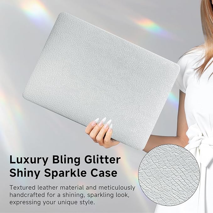 Funut for MacBook Air 15 inch Case 2026 2025-2023 Release M4 A3241 M3 A3114 M2 A2941, Luxury Snake PU Leather Scratch & Shockproof Hard Shell Case & Keyboard Cover, Snakeskin White