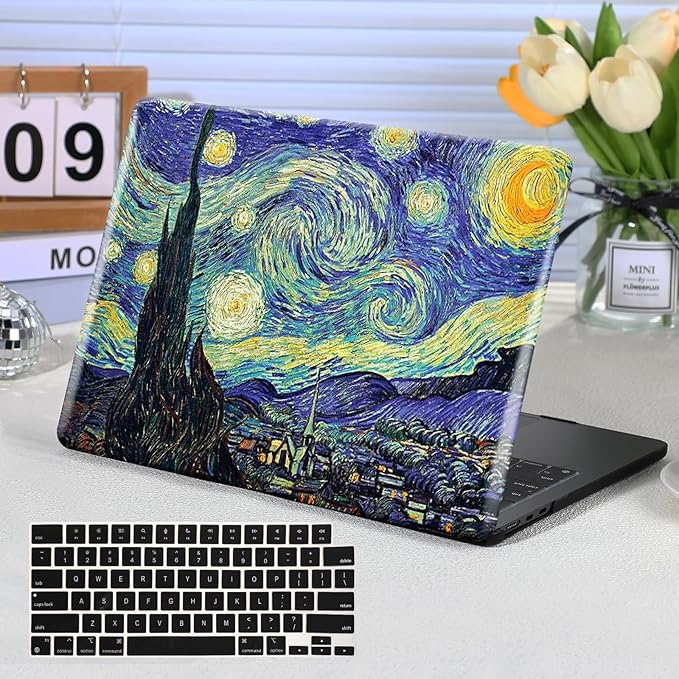 Funut for MacBook Air 13 inch M5 2026 2025-2022 M4 M3 M2 A3449 A3240 A3113 A2681, Plastic Laptop Hard Shell Case & Keyboard Cover for M2 M3 M4 M5 MacBook Air 13 inch, Van Gogh Starry Sky