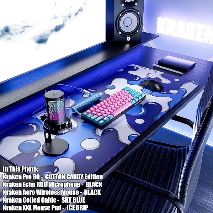 Kraken Gaming Mouse Pad Large Blue XXL Mouse Pad for Gaming - Desk Mat for Keyboard - Thick Artisan Mousepad for Desk (ICE Drip)