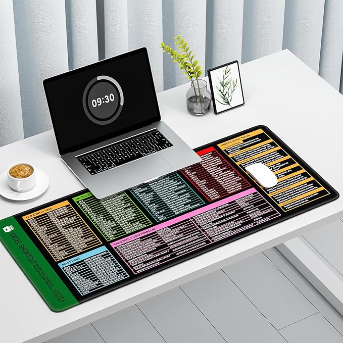 Auhoahsil Large Mouse Pad, XL Gaming Mousepad, Desk Mat for Desktop, Thick Rubber, Big & Long Size, Stitched Edges, Full Desk Pad for Laptop & Computer, Extended 31.5 x 11.8 in, Excel Shortcut