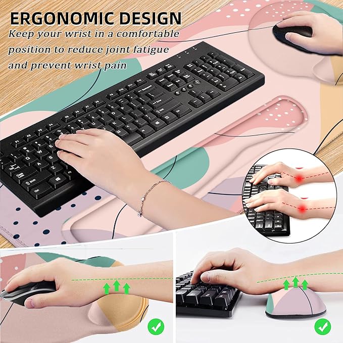 LATEEFAH Mouse Pad with Wrist Rest, Large Mouse Pad, Ergonomic Gaming Desk Pad Keyboard Wrist Rest Set, 4-in-1 Desk Mat Keyboard Mat for Home, Office