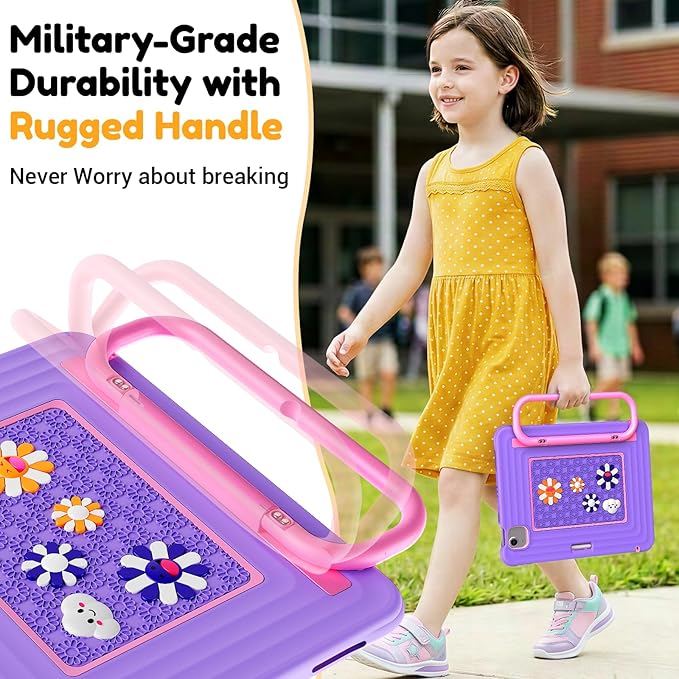KAIJIAbox Kids-Friendly Case for iPad Air 11" M4/M3/M2, Pro 11" 4th/3rd/2nd/1st Gen, Air 5th/4th - Military-Grade Drop Protection with Metal Handle/Stand, Screen Protector, Pen Holder, Shoulder Strap