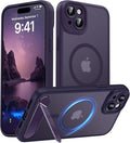 Magnetic Compatible with iPhone 15 Plus Case, [Built-in Kickstand][Full Camera Protection][Compatible with MagSafe][Anti-Fingerprint] Shockproof Phone Case for iPhone 15 Plus 6.7",Purple