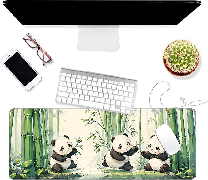 Thin Extended Gaming Mouse Pad （31.5 * 11.8 * 0.08 inch） with Stitched Edges Large Mousepad Long XXL Keyboard and Mouse pad Desk Mat for Gaming Office & Home - Cute Panda