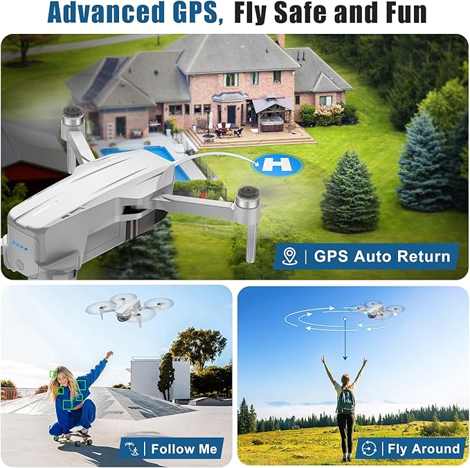 Oddire Drones with Camera for Adults 4K, GPS Auto Return, Waypoint Flight, Orbit Fly, GPS Follow, Gesture Control, Foldable Drone with Brushless Motor, 249g Light, 48 Mins Flight Time with 2 Batteries