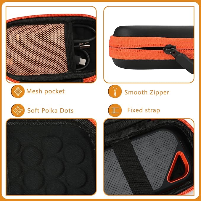 Hard Case for Sandisk Extreme Pro/Sandisk Extreme Portable External SSD 128GB 500GB 1TB 2TB Protective Storage Travel Bag (Orange)