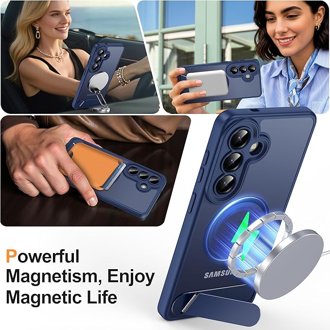 Magnetic for Samsung Galaxy S26 Case, [Compatible with MagSafe][Full Camera Protection][Built-in Invisible Kickstand] Translucent Matte Phone Case for S26 6.3" - Blue