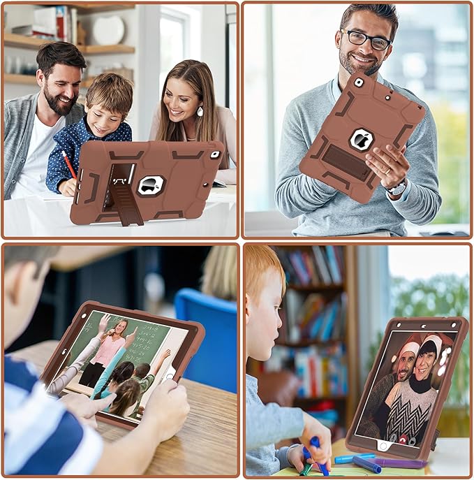 CCMAO Case for iPad 9th/8th/7th Generation 2021/2020/2019(10.2 inch), Heavy Duty Military Grade Shockproof Protective 10.2" Cover with Kickstand for iPad 9 8 7 Gen, Light+Dark Coffee
